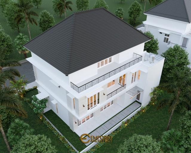 Desain Master Plan Tampak Belakang Rumah Classic 3 Lantai Bapak George Alexander di Riau