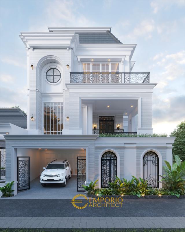 Desain Tampak Depan Rumah Classic 3 Lantai Ibu Christine di Bandung, Jawa Barat