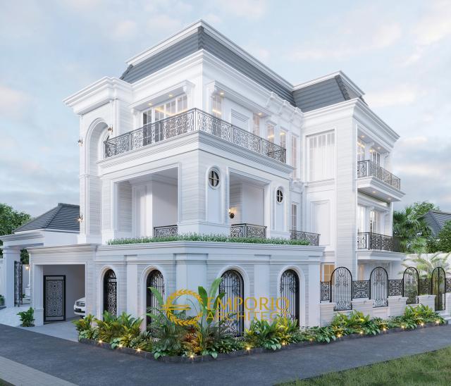 Desain Tampak Samping Rumah Classic 3 Lantai Ibu Christine di Bandung, Jawa Barat