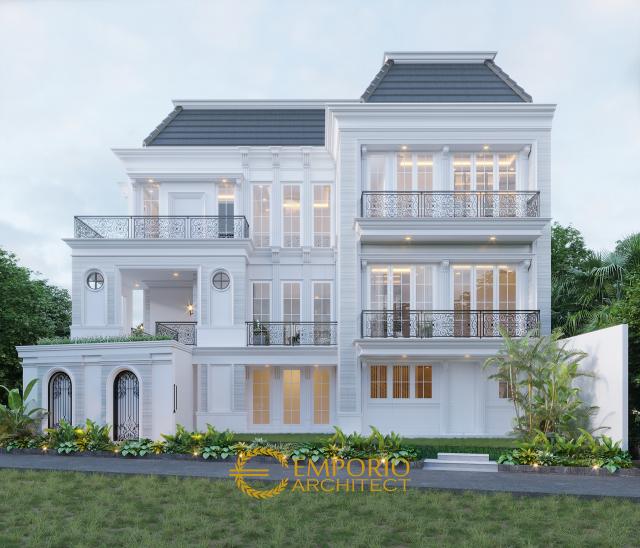 Desain Tampak Belakang Rumah Classic 3 Lantai Ibu Christine di Bandung, Jawa Barat