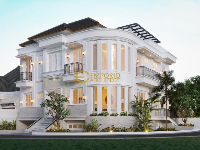 Desain Tampak Samping Rumah Classic 3 Lantai Ibu Icha di Tangerang, Banten