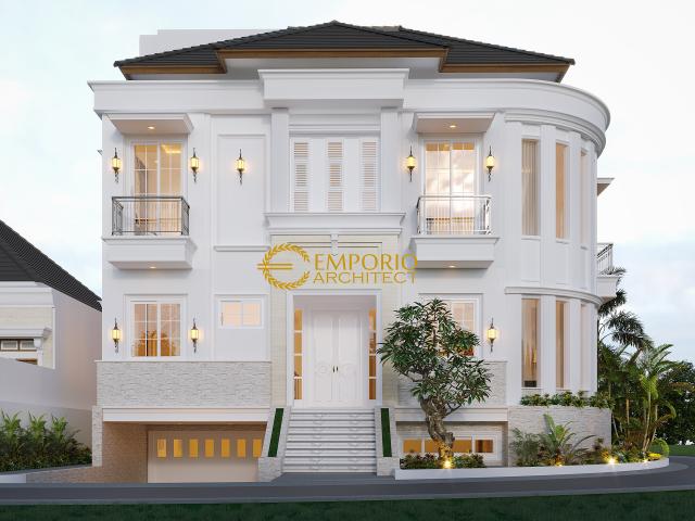 Desain Tampak Depan Rumah Classic 3 Lantai Ibu Icha di Tangerang, Banten