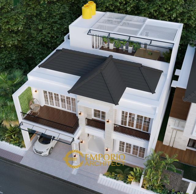 Desain Materplan Tampak Depan Rumah Classic 3 Lantai Ibu Ninin di Bintaro, Tangerang Selatan, Banten