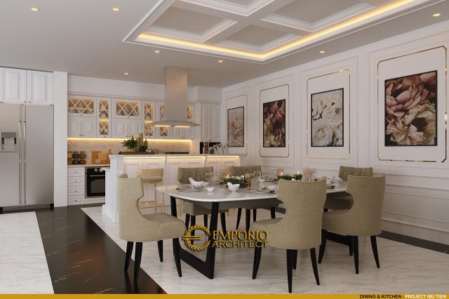 Desain Ruang Makan dan Dapur Rumah Classic 3.5 Lantai Ibu Tien di Jakarta