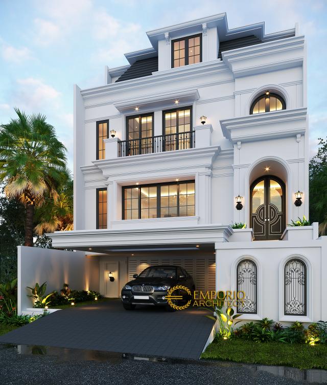 Desain Rumah Classic 3.5 Lantai Ibu Tien II di Jakarta Selatan - Tampak Depan