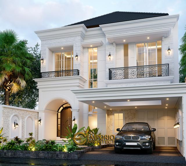 Desain Rumah Classic Modern 2 Lantai Ibu Suci di Depok, Jawa Barat - Tampak Depan Tanpa Pagar