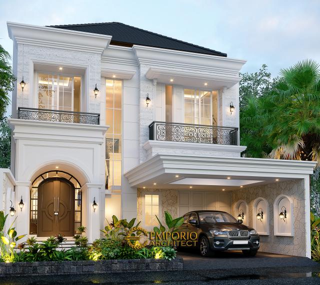 Desain Tampak Depan Tanpa Pagar 2 Rumah Classic Modern 2 Lantai Ibu Suci di Depok, Jawa Barat