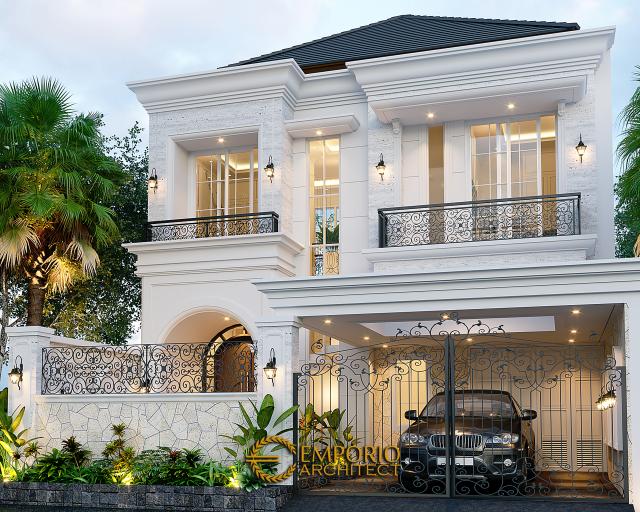 Desain Tampak Depan Dengan Pagar Rumah Classic Modern 2 Lantai Ibu Suci di Depok, Jawa Barat