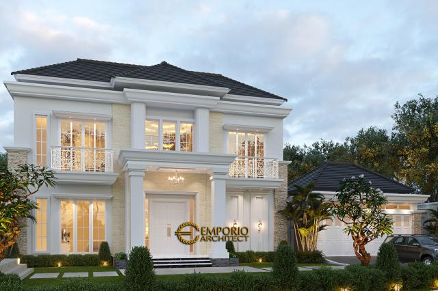 Desain Rumah Classic Modern 2 Lantai Bapak Kartika di Cikeas, Bogor, Jawa Barat - Tampak Depan Tanpa Pagar