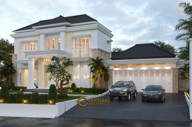 Desain Tampak Depan Tanpa Pagar 2 Rumah Classic Modern 2 Lantai Bapak Kartika di Cikeas, Bogor, Jawa Barat