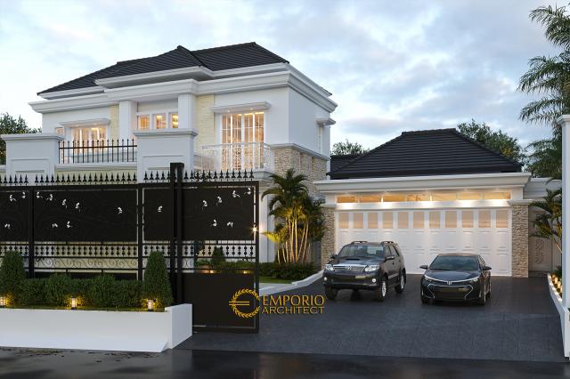 Desain Tampak Depan Dengan Pagar Rumah Classic Modern 2 Lantai Bapak Kartika di Cikeas, Bogor, Jawa Barat