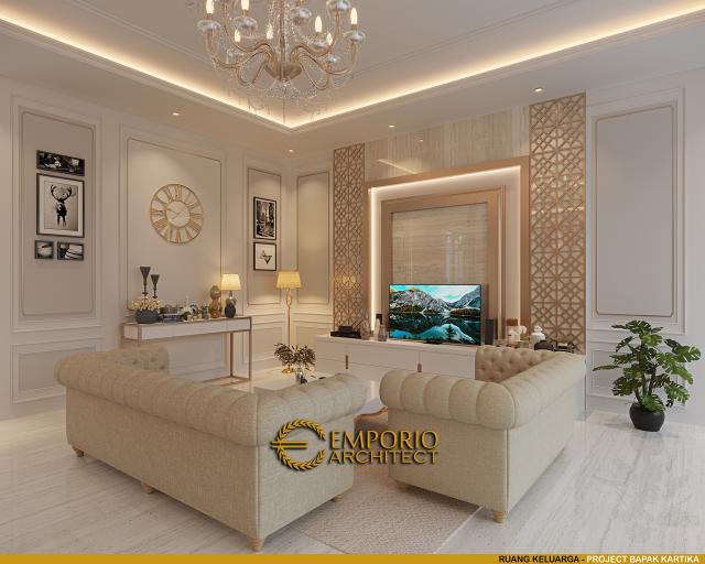 Desain Ruang Keluarga Rumah Classic Modern 2 Lantai Bapak Kartika di Cikeas, Bogor, Jawa Barat