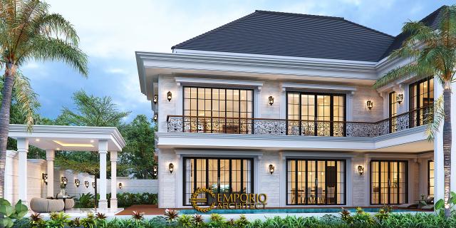 Desain Tampak Belakang Tanpa Pagar Rumah Classic Modern 2 Lantai Bapak Budi di Surabaya, Jawa Timur