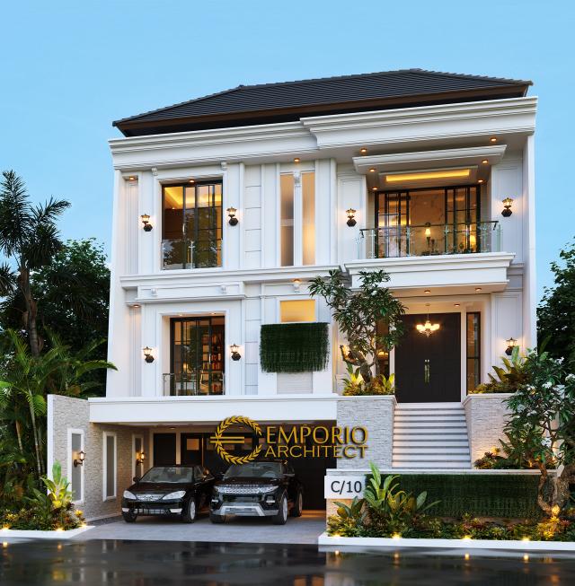 Desain Rumah Classic Modern 2.5 Lantai Ibu CHN di Jakarta Barat - Tampak Depan