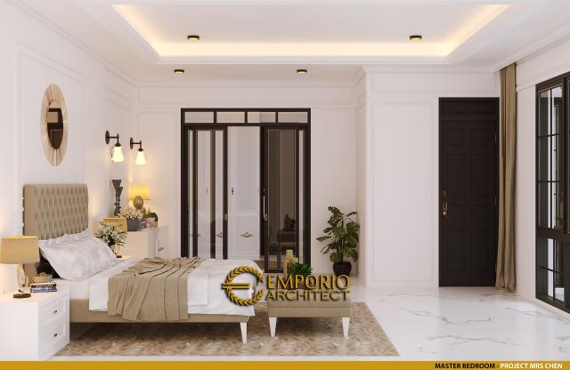 Desain Kamar Tidur Utama Rumah Classic Modern 2.5 Lantai Ibu CHN di Jakarta Barat