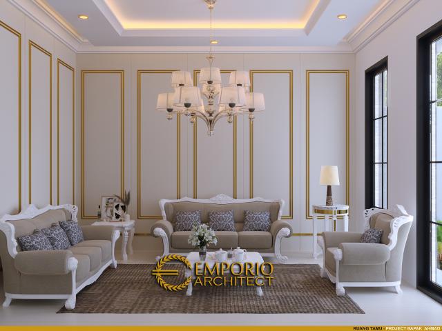 Desain Ruang Tamu Rumah Classic Modern 2.5 Lantai Bapak Ahmad di Jakarta Selatan