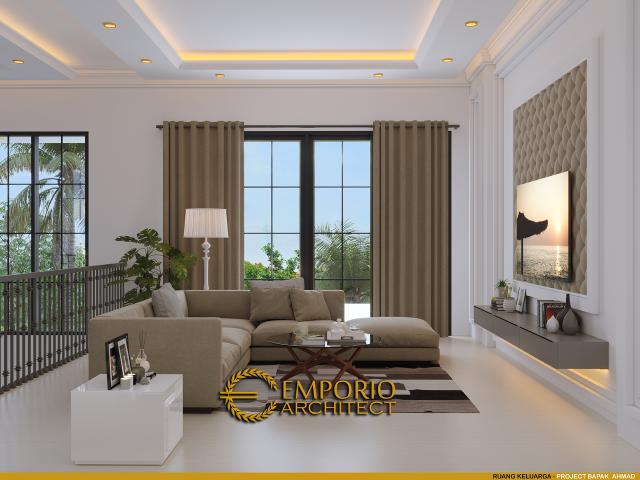 Desain Ruang Keluarga Rumah Classic Modern 2.5 Lantai Bapak Ahmad di Jakarta Selatan