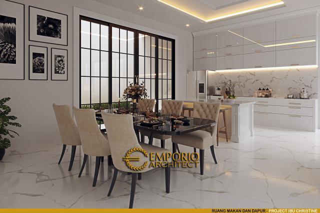 Desain Ruang Makan dan Dapur Rumah Classic Modern 3 Lantai Ibu CRT di Jakarta