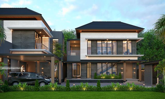 Desain Tampak Depan 2 Rumah dan Kantor Modern 2 Lantai Bapak DRD di Depok