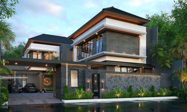 Desain Tampak Depan Dengan Pagar Rumah dan Kantor Modern 2 Lantai Bapak DRD di Depok