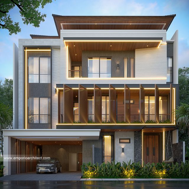 Desain Tampak Depan Rumah dan Kost Modern 3 Lantai Bapak ADT di Yogyakarta