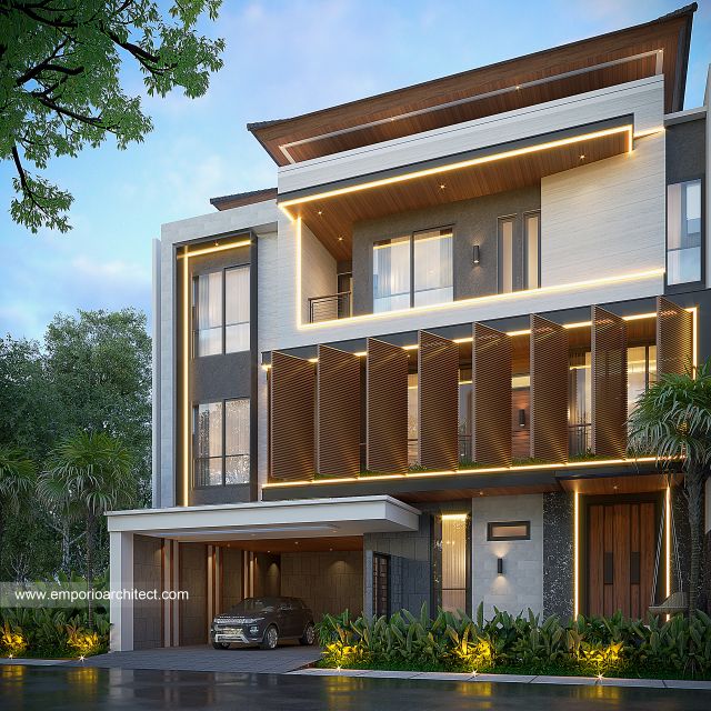 Desain Tampak Depan 2 Rumah dan Kost Modern 3 Lantai Bapak ADT di Yogyakarta