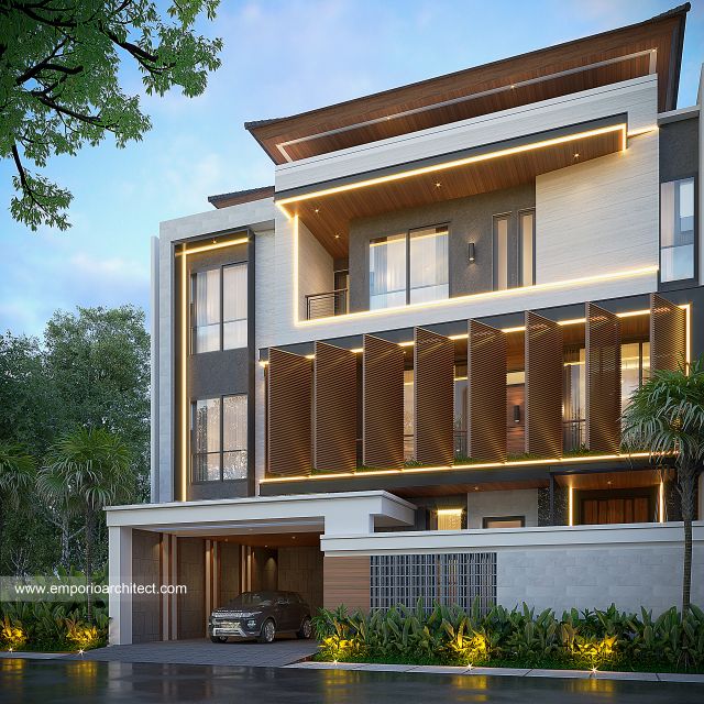 Desain Tampak Depan Dengan Pagar Rumah dan Kost Modern 3 Lantai Bapak ADT di Yogyakarta