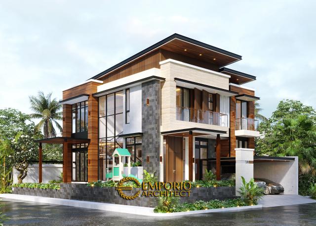 Desain Tampak Depan 1 Rumah Hook Modern 2.5 Lantai Bapak Andi di Jakarta Utara