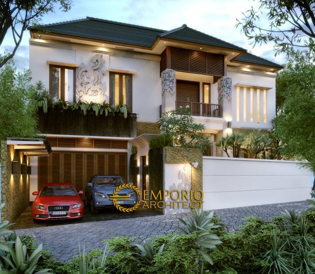 Desain Tampak Depan Rumah Villa Bali 2 Lantai Ibu Dera di Lumajang, Jawa Timur