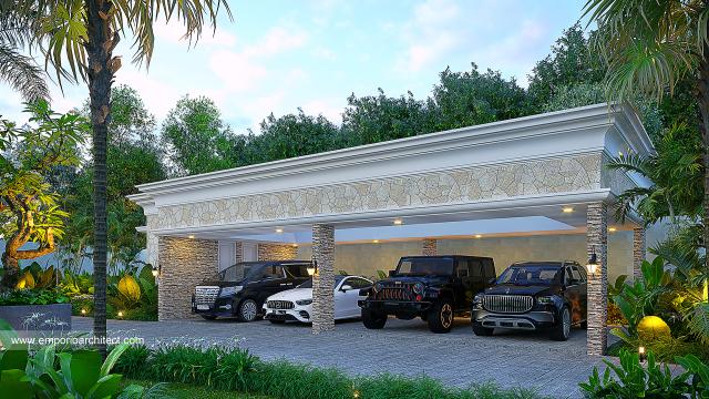 Desain Garasi Rumah Italian Classic 1 Lantai Bapak EDK di Lampung