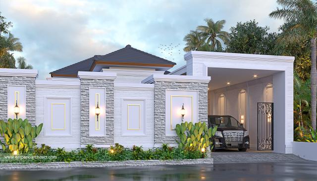 Desain Tampak Depan Dengan Pagar Rumah Klasik 1 Lantai Bapak FSL di Kalimantan Tengah