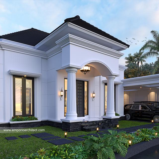 Desain Tampak Detail Depan Rumah Klasik 1 Lantai Bapak AD di Jambi