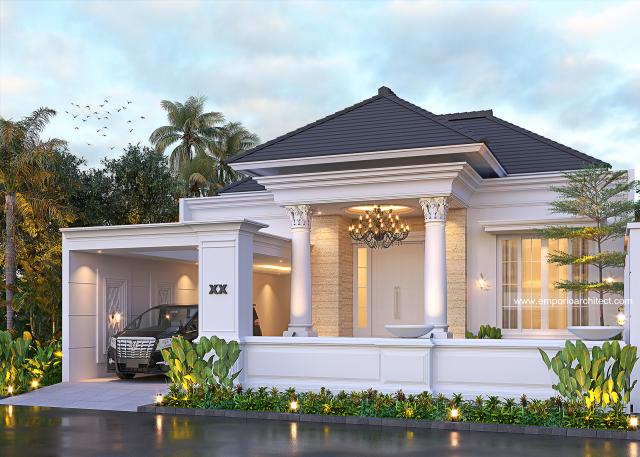 Desain Tampak Depan Dengan Pagar Rumah Klasik 1 Lantai Bapak Jhon Erwin di Pekanbaru