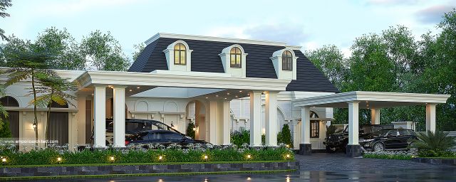 Desain Tampak Depan Rumah Mediteran Klasik 1 Lantai Ibu AML di Semarang