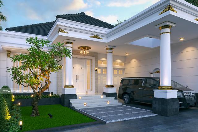 Desain Tampak Detail Depan Rumah Klasik 1 Lantai Ibu NVT di Cilacap, Jawa Tengah