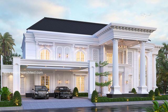 Desain Tampak Depan Rumah Klasik 2 Lantai Bapak EWN II di Banten