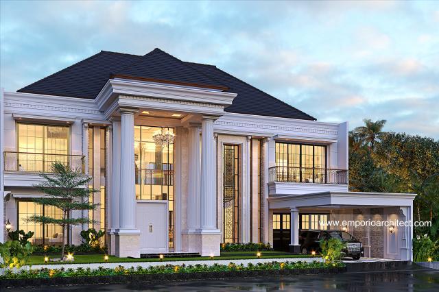 Desain Tampak Depan Kiri Rumah Klasik 2 Lantai Bapak EYD di Tasikmalaya, Jawa Barat