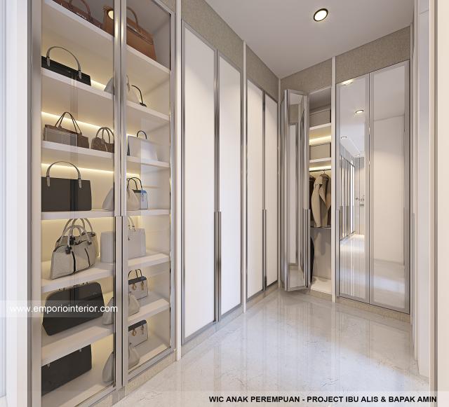 Desain Walk In Closet Kamar Tidur Anak Perempuan Rumah Klasik 2 Lantai Bapak Amin dan Ibu Lilis di Medan