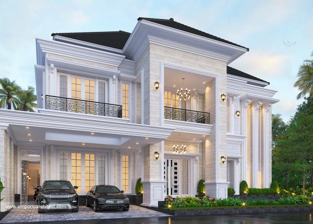 Desain Tampak Depan Rumah Klasik 2 Lantai Bapak Amin dan Ibu Lilis di Medan