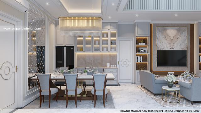 Desain Ruang Makan dan Ruang Keluarga Rumah Klasik Modern 2 Lantai Ibu JY di Jakarta