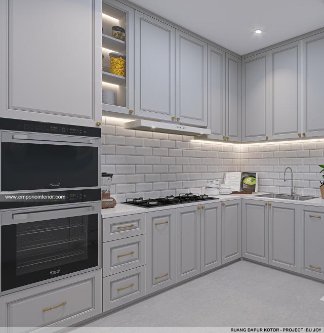 Desain Dapur Kotor Rumah Klasik Modern 2 Lantai Ibu JY di Jakarta