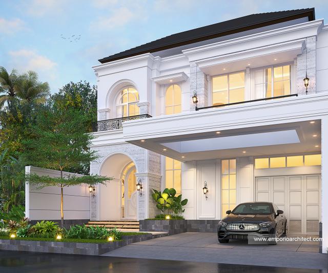 Desain Rumah Klasik Modern 2 Lantai Ibu JY di Jakarta - Tampak Depan