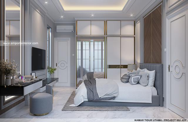 Desain Kamar Tidur Utama Rumah Klasik Modern 2 Lantai Ibu JY di Jakarta