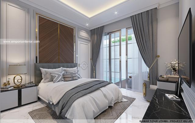 Desain Kamar Tidur Utama Rumah Klasik Modern 2 Lantai Ibu JY di Jakarta