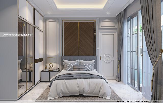 Desain Kamar Tidur Utama Rumah Klasik Modern 2 Lantai Ibu JY di Jakarta