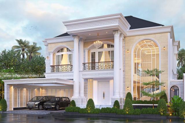 Desain Rumah Klasik 2 Lantai Mr. HZ di BSD, Tangerang Selatan - Tampak Depan