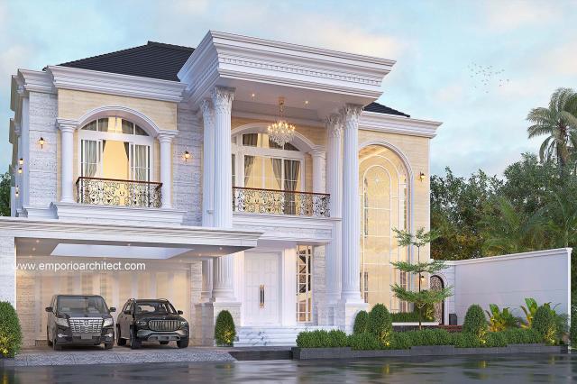 Desain Tampak Depan 3 Rumah Klasik 2 Lantai Mr. HZ di BSD, Tangerang Selatan