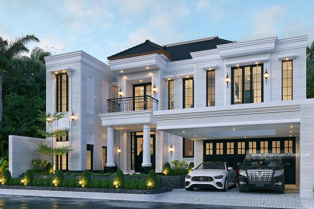 Desain Rumah Klasik 2 Lantai Ibu JLI di Surabaya - Tampak Depan