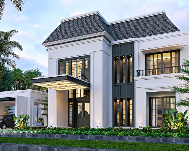 Desain Rumah Klasik 2 Lantai Bapak SYD di Cinere, Depok - Tampak Depan