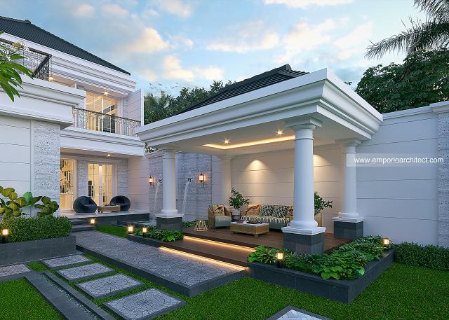 Desain Tampak Detail Belakang Rumah Klasik 2 Lantai Ibu ELL di Jombang, Jawa Timur